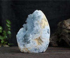 MOGEMT blue celestite geode centerpiece enriches Reiki or energy-work spaces.