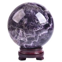 MOGEMT dream amethyst crystal ball on stand highlighting the sphere's luminous purple color