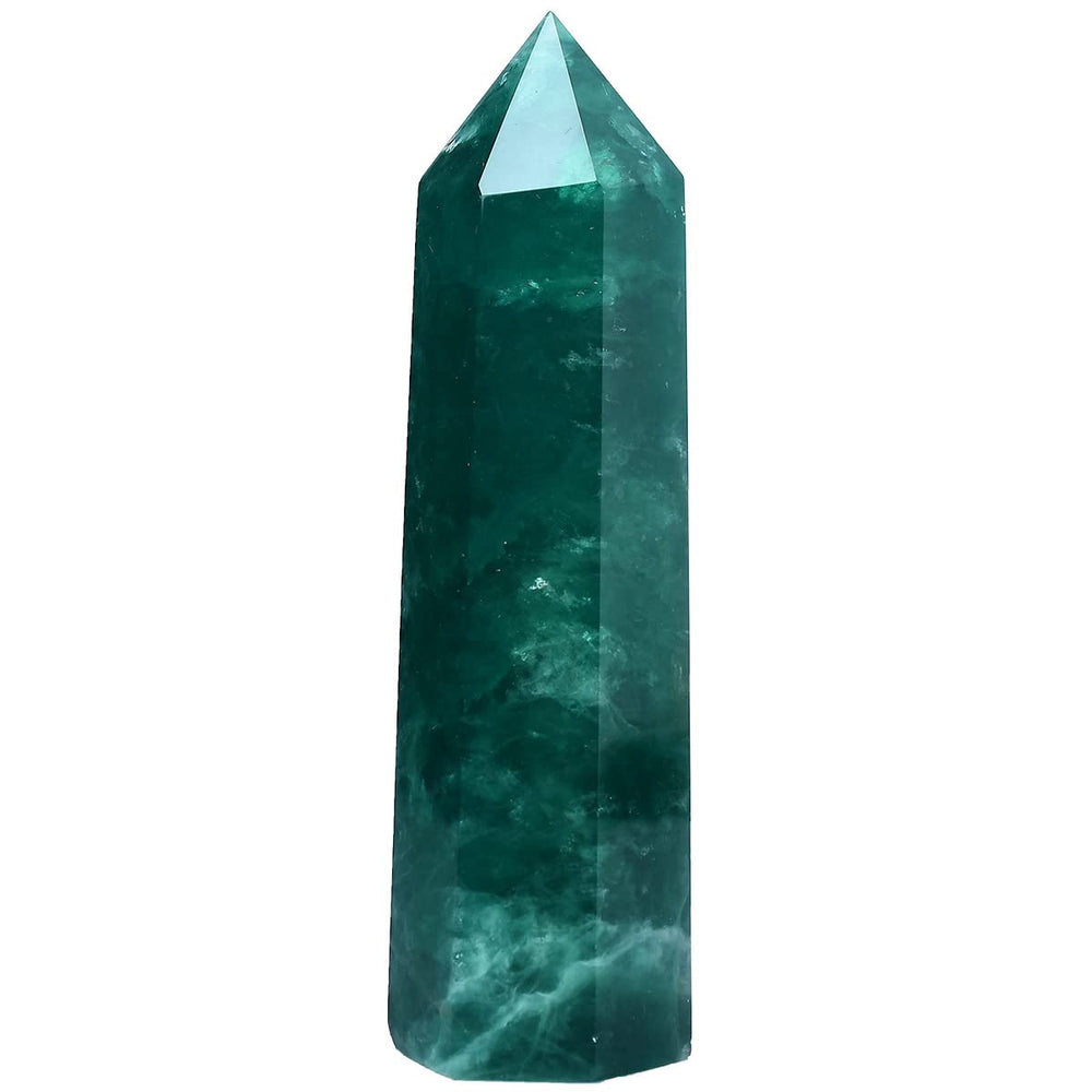 MOGEMT Green Fluorite Obelisk Tower side angle supports energy grounding for focus