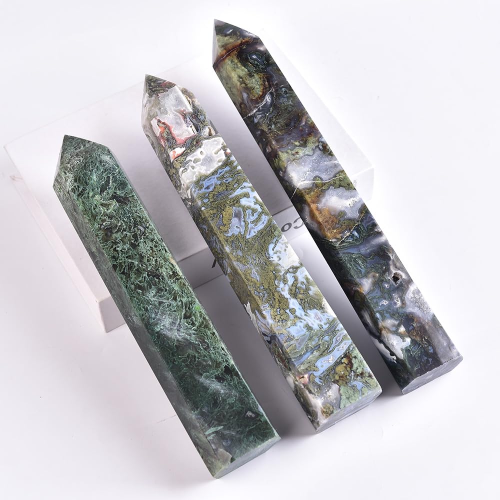 MOGEMT Moss Agate Crystal Tower energy purification to refresh spaces and invite focus.
