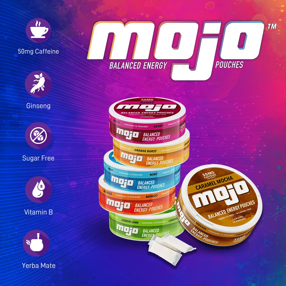 Close-up of MOJO pouch placed between lip and gum for hands-free use