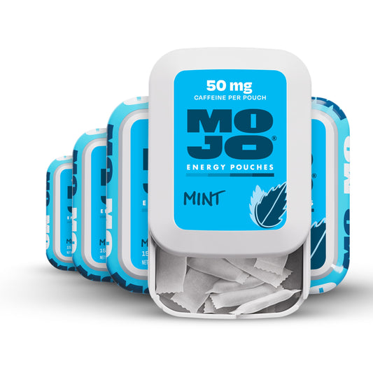 MOJO Energy Pouches Mint pack full, convenient energy for on-the-go days.