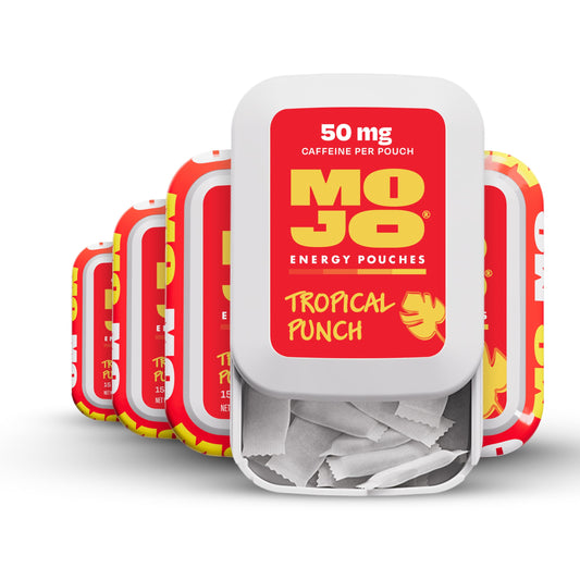 MOJO Energy Pouches Tropical Punch slider-pack front for on-the-go energy