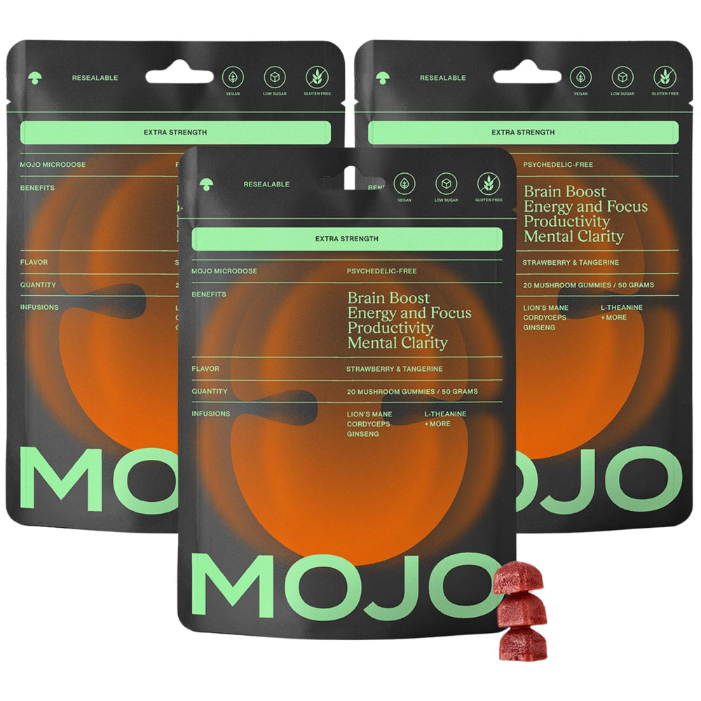 Mojo Extra Strength Focus Gummies front bottle for daily focus support