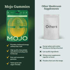 Mojo Lions Mane ingredient visual highlights natural brain-boosting mushrooms supporting clarity.