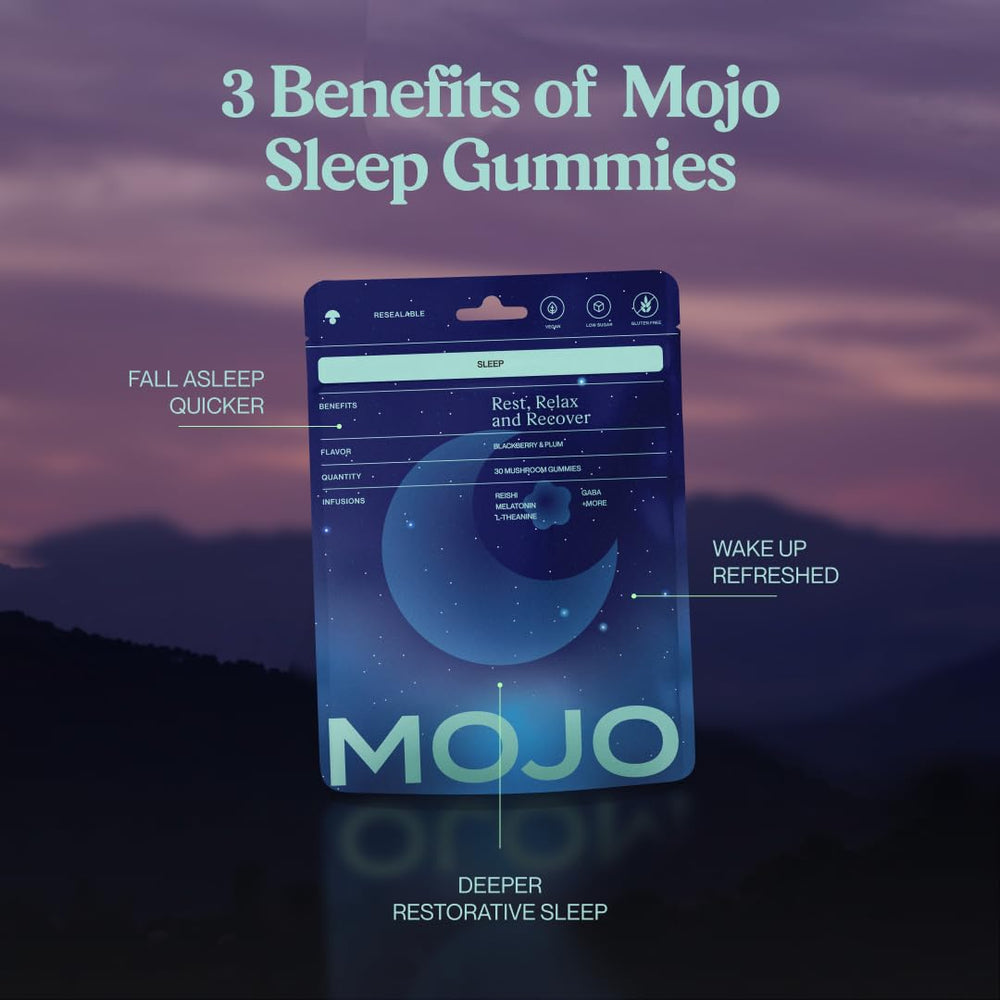 Mojo Sleep Gummies serving size image highlights magnesium and melatonin support
