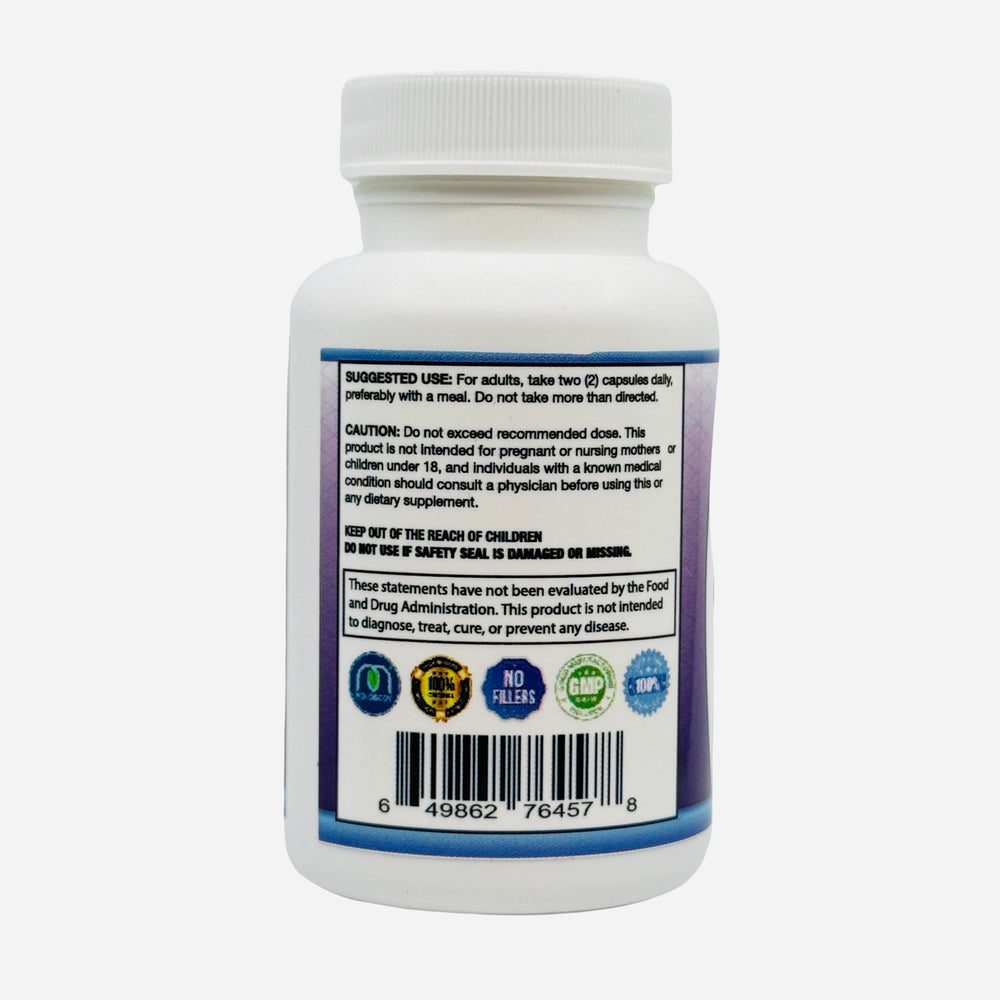 Organic seal close-up on MOJObody Maqui Berry Capsules label