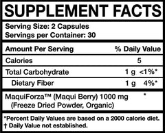 Serving spoon with MOJObody Maqui Berry Capsules and a glass of water