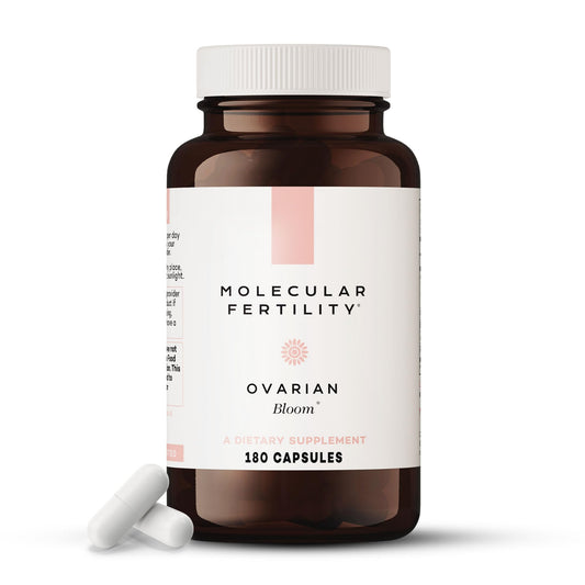 Molecular Fertility Ovarian Bloom bottle front showing premium egg health support