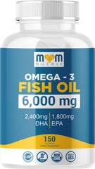 Mom Nutrix Omega 3 bottle close-up showing maximum EPA/DHA strength for heart and brain support