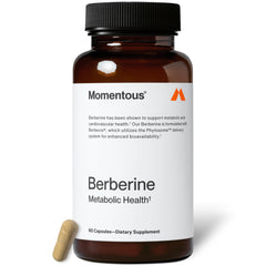 Momentous Berberine capsules closeup highlighting metabolic support.