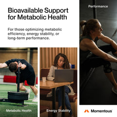 Momentous Berberine capsules pour illustrates easy daily intake for energy support.