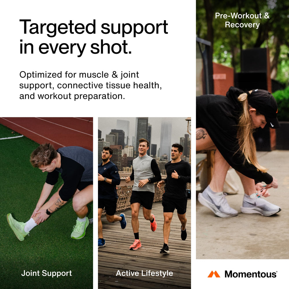 Momentous Collagen Shot wild berry packaging with NSF certification visible