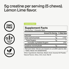 Momentous Creatine Chews lemon-lime ingredient panel highlighting purity.