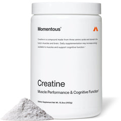 Momentous Creatine Monohydrate powder bottle supports lean muscle in daily routines.