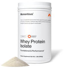 Momentous Essential Grass-Fed Whey front tub for daily post-workout recovery.