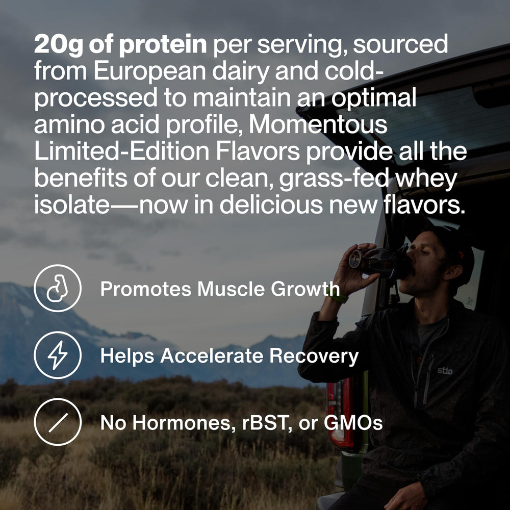 Momentous Essential Grass-Fed Whey Spiced Chai being poured into a glass for recovery.