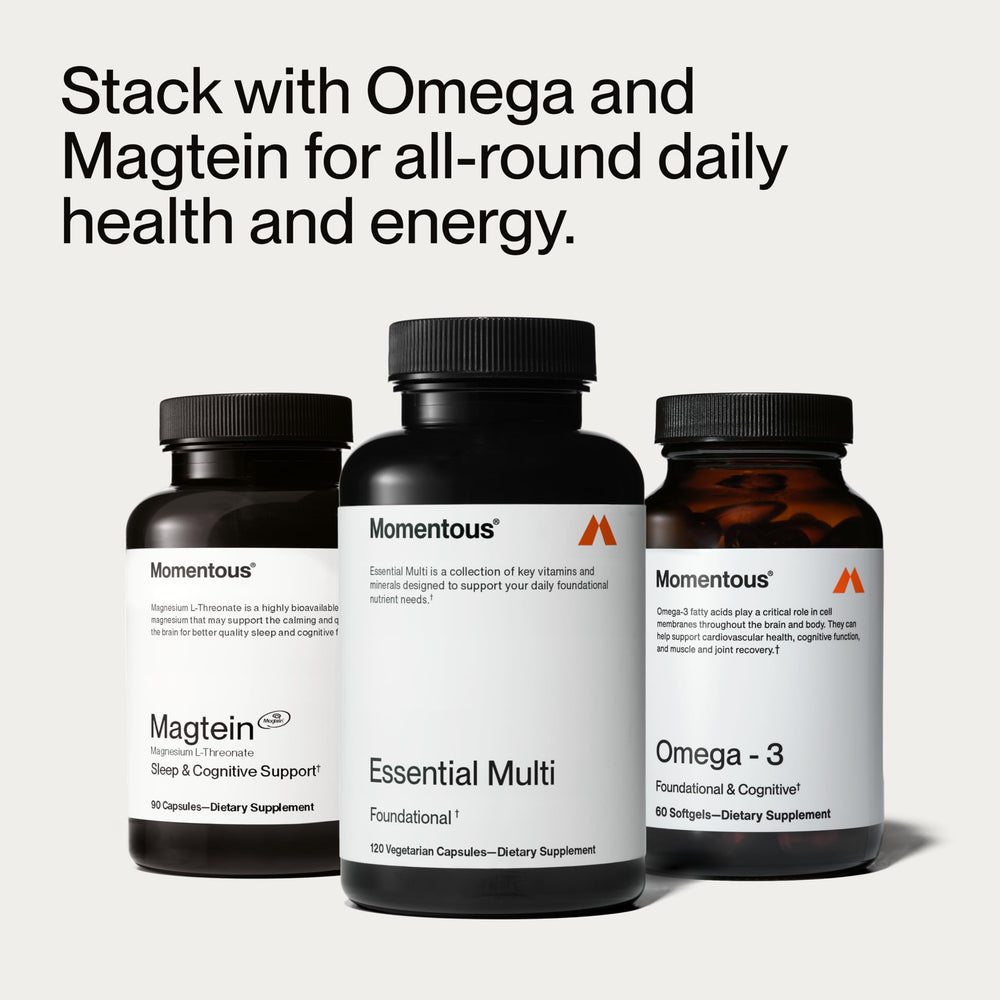 Momentous Essential Multivitamin bottle with NSF certification for sport