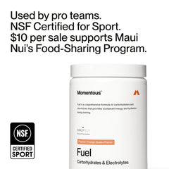 Close-up of Momentous Fuel with electrolytes highlighting hydration support during activity.
