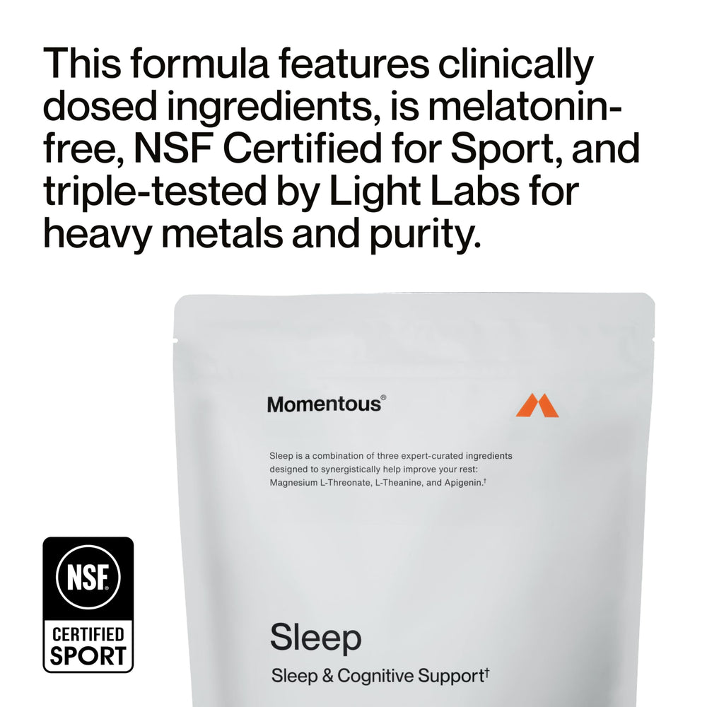 Momentous Nightly Sleep Pack ingredient list shows key sleep-supporting ingredients