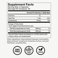 Momentous Vegan Omega-3 algae oil plant-based source pictured.