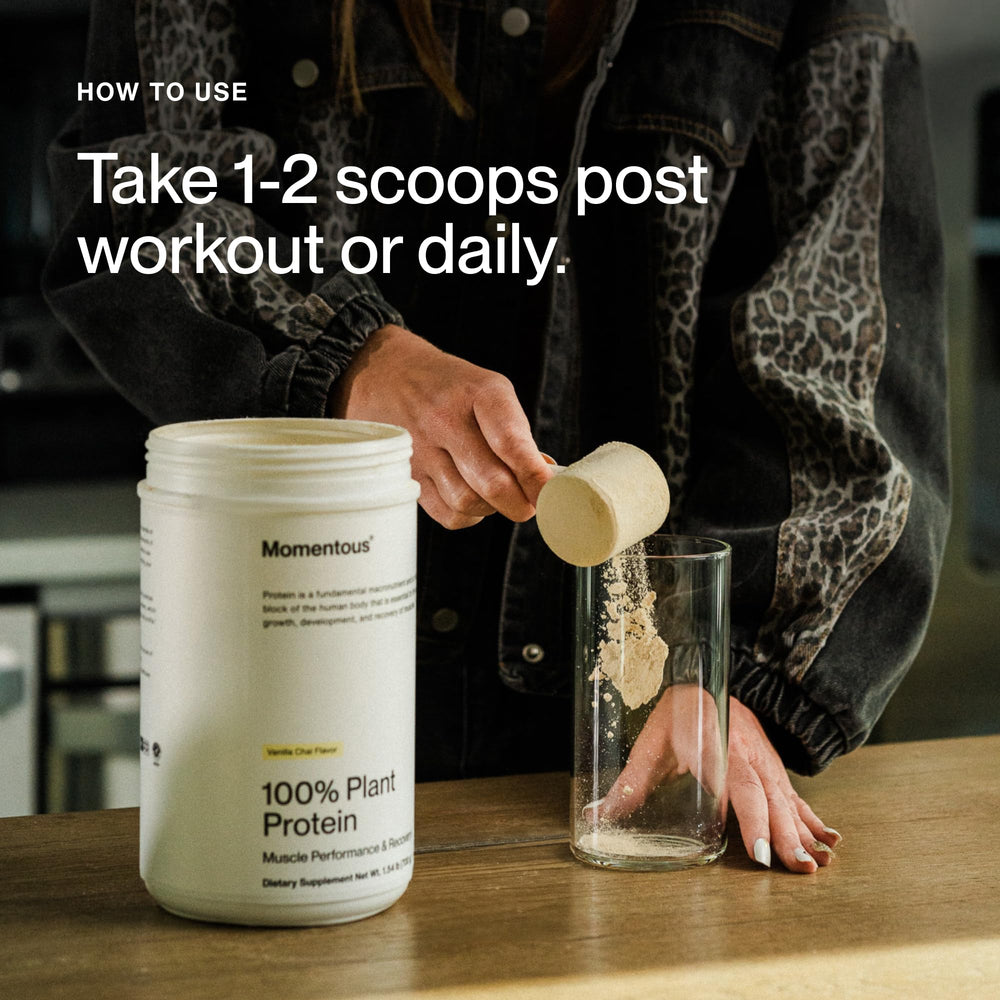 Momentous Vegan Protein Powder dairy-free smoothie demonstrates dairy-free fueling option.