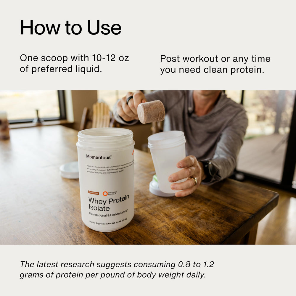 Momentous Whey Powder Being Stirred conveys smooth texture when mixed.