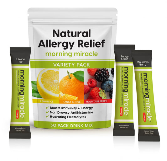 momilabs Morning Miracle bottle pour for quick allergy support.