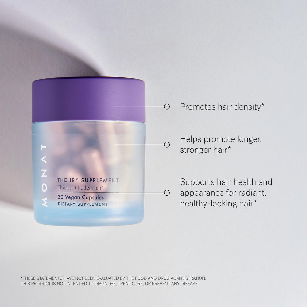 MONAT IR packaging front highlights premium vegan formula for ethical haircare.
