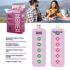Monch Monch Forest Berry glass with drink demonstrates on-the-go daily fiber.