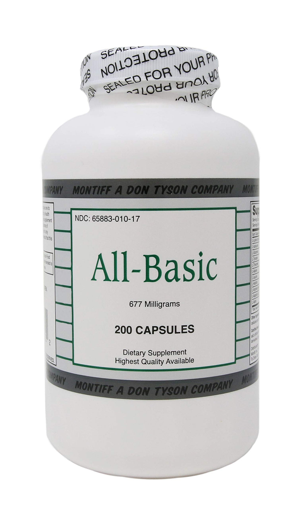 Montiff All-Basic 677mg bottle shown for daily amino acid support and easy dosing.