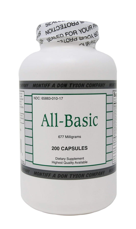 Montiff All-Basic 677mg bottle shown for daily amino acid support and easy dosing.