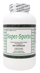 Montiff Super Sports 750 mg bottle front displaying label and capsules for daily amino acid support.