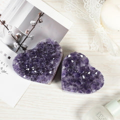 Mookaitedecor amethyst heart cluster in a meditation scene inspires focused breathing
