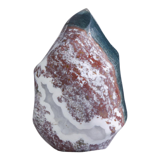 mookaitedecor Ocean Jasper Flame Tower close-up view showing natural veining and flame shape for meditation