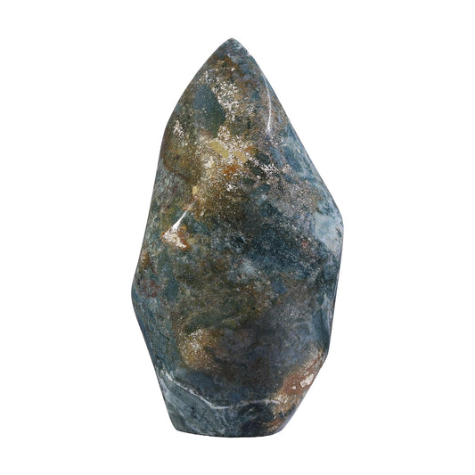 Mookaitedecor Ocean Jasper Flame Tower with flame silhouette for meditation spaces