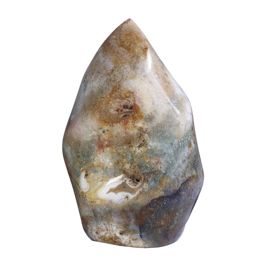 Mookaitedecor Ocean Jasper Flame Tower highlights natural veining for meditation ambiance.