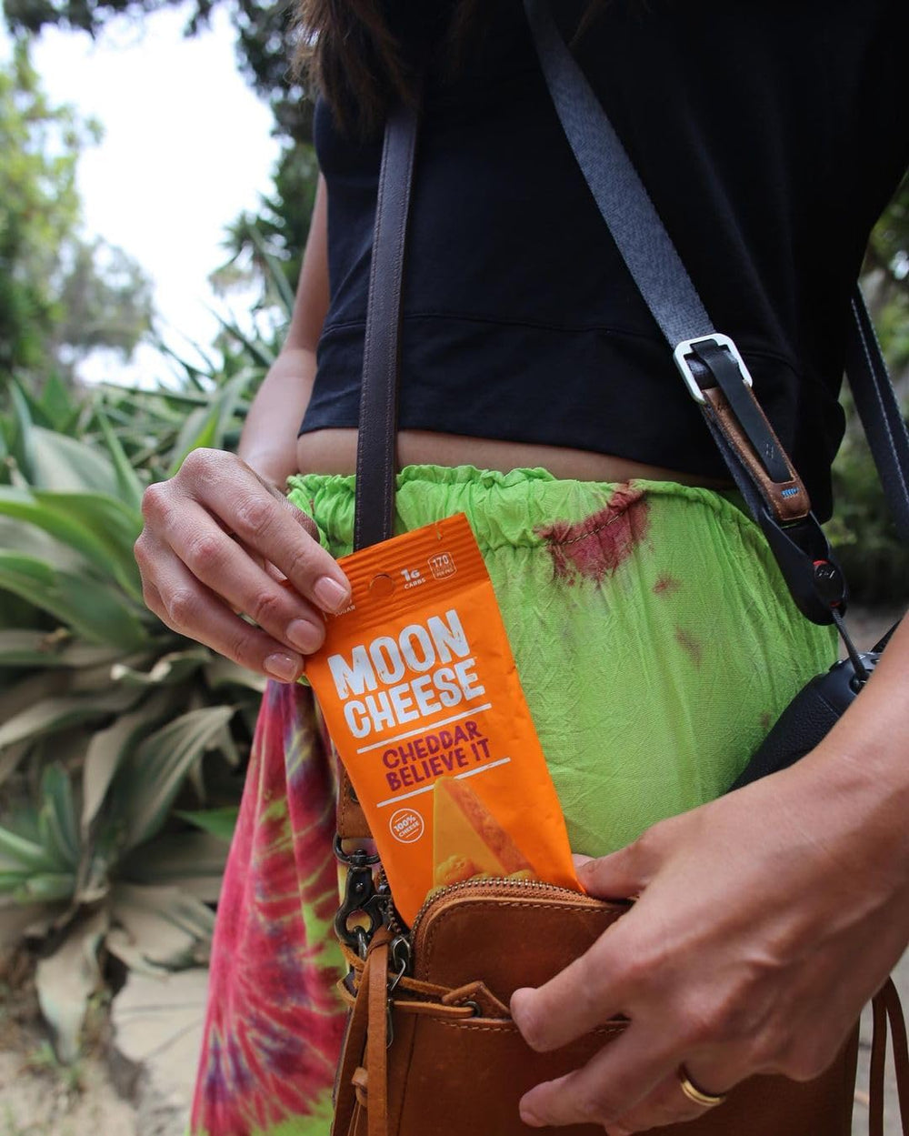 Moon Cheese Cheddar Believe It pantry staple—stocked for quick protein.