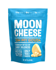 Moon Cheese Oh My Gouda bite showcasing bold, smooth cheese.