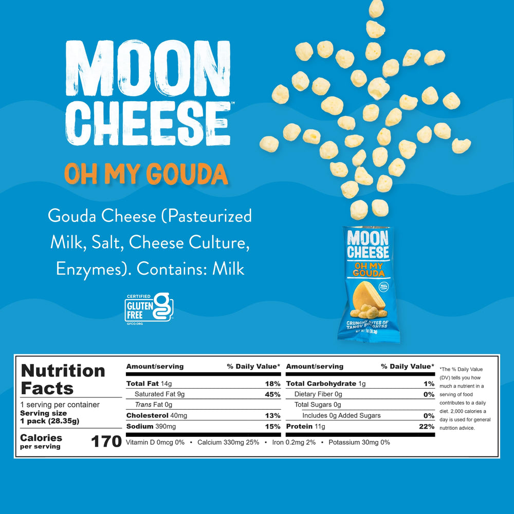 Moon Cheese Oh My Gouda bites crunchy texture ideal for protein-rich lunchbox snacking