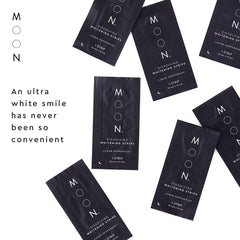MOON packaging open with a resealable pouch for 56 strips.