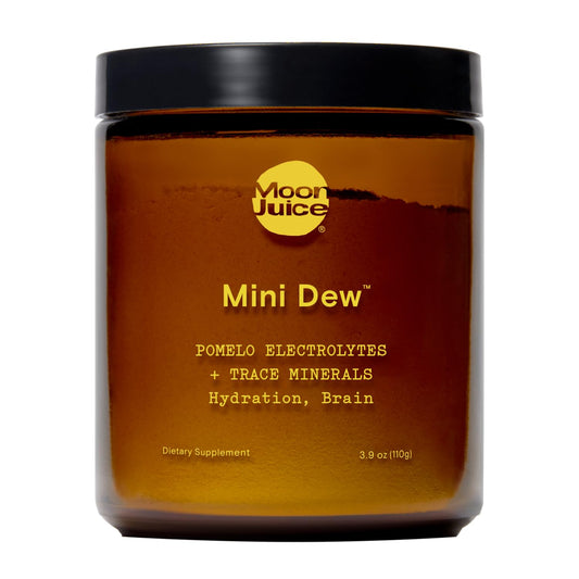 Moon Juice Mini Dew powder in tub highlighting mineral blend for hydration