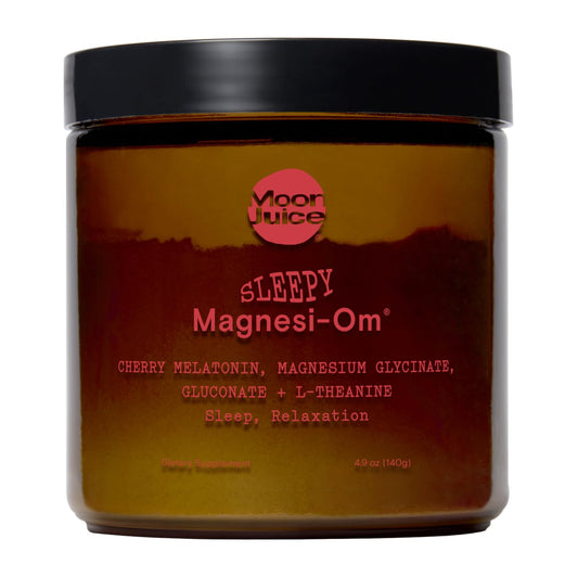 Moon Juice Sleepy Magnesi-Om tub packaging promotes restful sleep without sugar