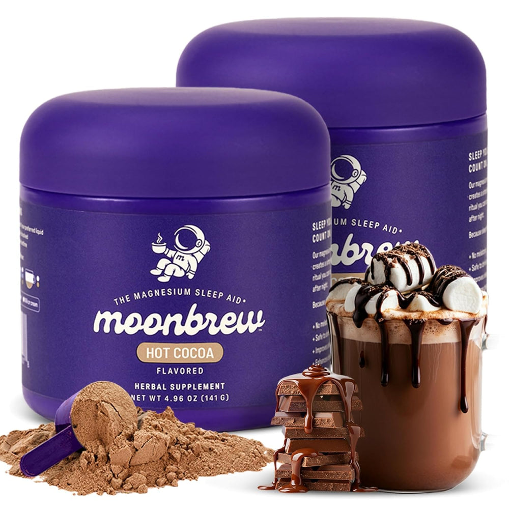 MoonBrew Nighttime Magnesium Hot Cocoa packaging for a calming evening ritual.