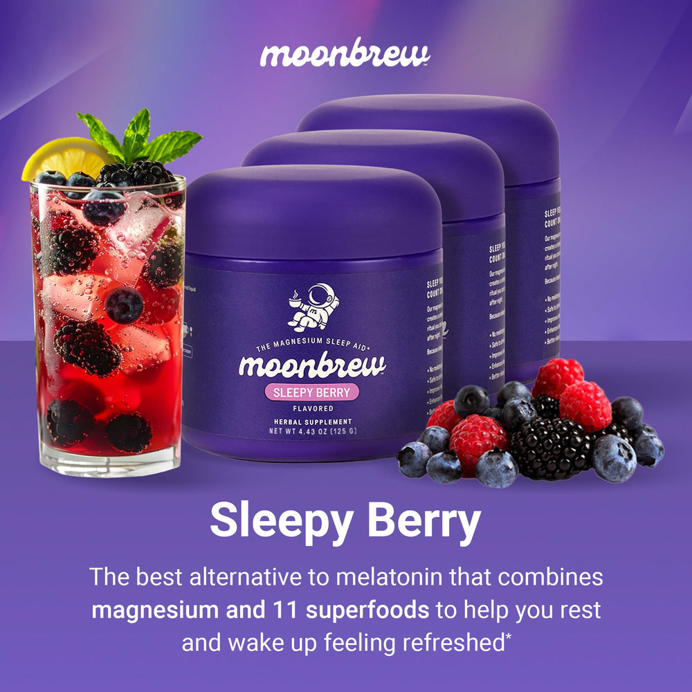 MoonBrew Sleepy Berry drink glass enjoyed hot or cold.