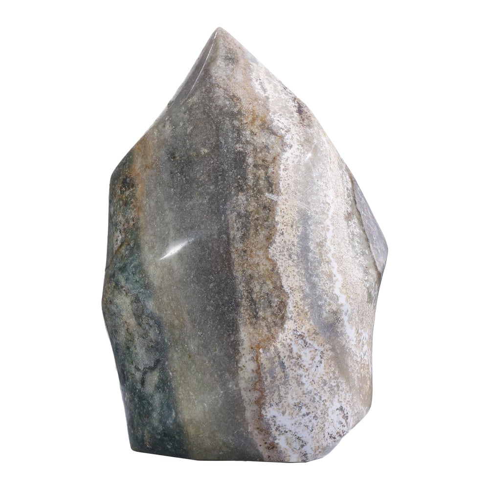 moonsix Ocean Jasper Flame Tower on a table for meditation focus