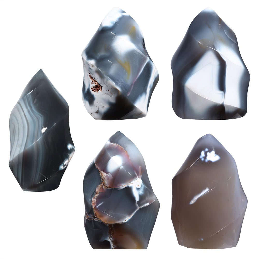 Moonsix orca agate flame tower on altar promotes balance during practice.