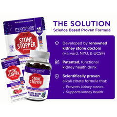 Moonstone Stone Stopper Drink Mix supports kidney health through citrate-rich formula.