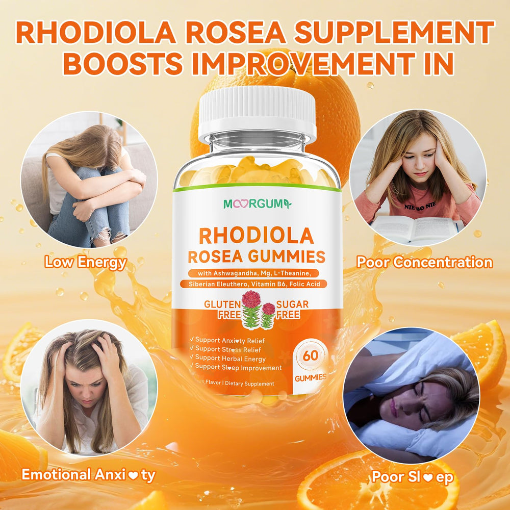 MOORGUMY Rhodiola Rosea Gummies chewable texture close-up.