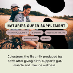 MOOVE colostrum powder scoop beside jar for easy measuring